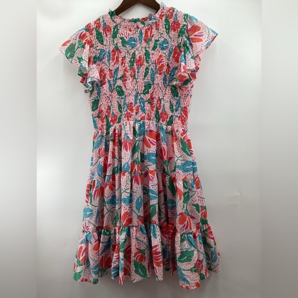 J. Marie Floral Smocked Ruffle Tiered Mini Dress